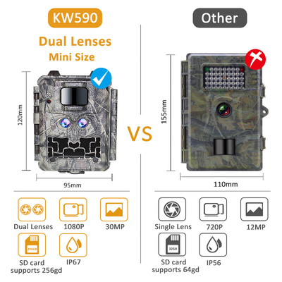 KW591 आउटडोर ट्रैवल शिकार कैमरा कोई चमक दो सेंसर 1080P FHD शिकार कैमरा रात viison