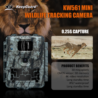 KW561 ट्रेल इन्फ्रा कैम मिनी 30MP 0.25s गति 4K वीडियो रिज़ॉल्यूशन वाटरप्रूफ सीएमओएस सेंसर एसडी मी