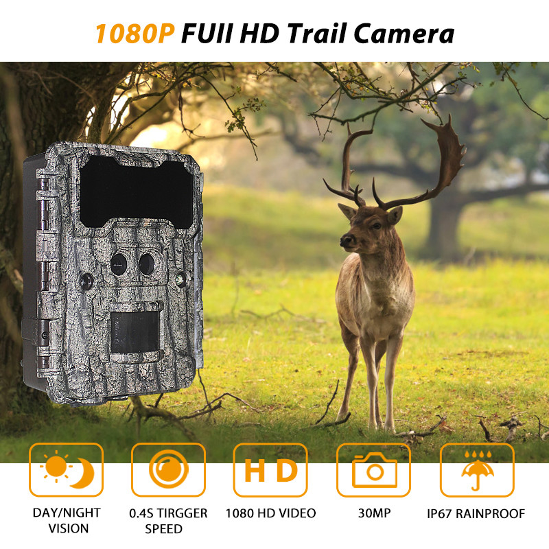 आउटडोर शिकार कैमरा KW696 डुअल लेंस 30MP वाटरप्रूफ IP67 1080p नाइट विजन 512GB तक स्टोरेज नो-ग्लू ट्रेल कैमरा