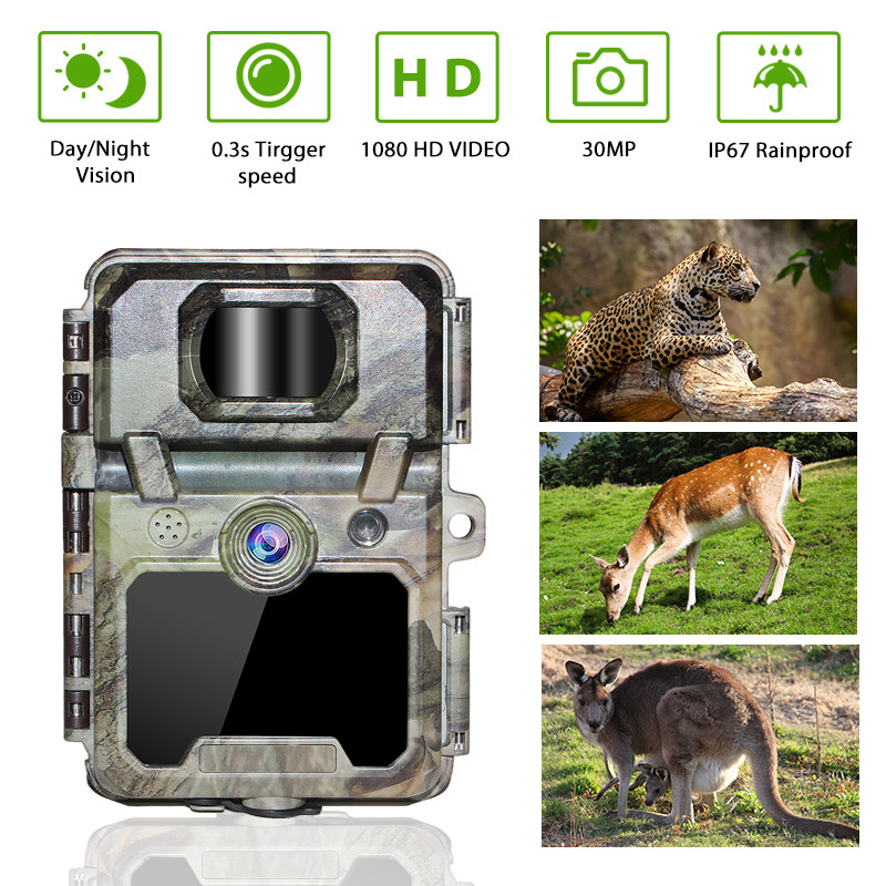 गेमिंग कैमरा KW571 वाटरप्रूफ IP67 नो-ग्लू CMOS सेंसर 30MP फोटो 1080P 0.25s ट्रिगर गति रात दृष्टि के साथ